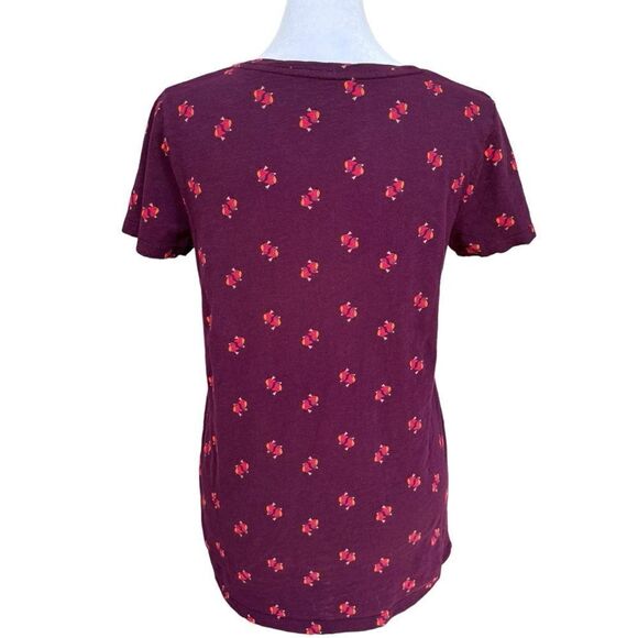 Merona V-Neck Short Sleeve Bird Print Lightweight Maroon Cotton T-Shirt. Medium. - Picture 3 of 7